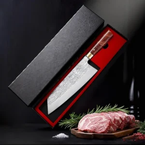 Professional chef knife with box. Kitchen Japanese-style knife. Hand-forged from high-chrome carbon stainless steel Chefs knife