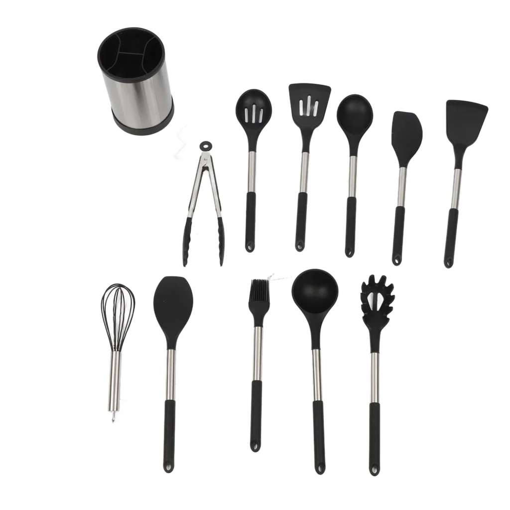 Kitchen Utensils Set Silicone Stainless Steel Handle Non Slip Heat Resistant Cooking Utensils Set for Home Apartments