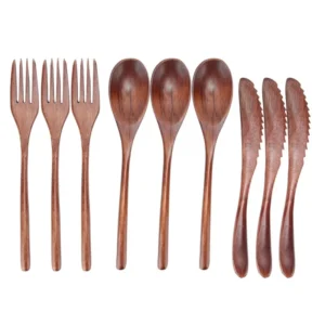 3Set Tableware Wooden Fork Spoon Knife Kit Kitchen Cutlery For Home Cafe Restaurant