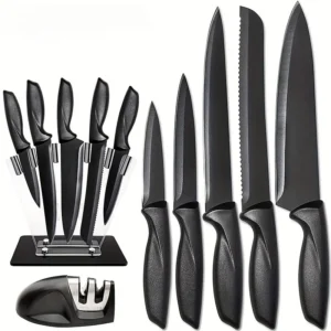 Kitchen knife 7-piece set, black professional stainless steel chef's knife with holder set home rust-proof and sharp meat cutter