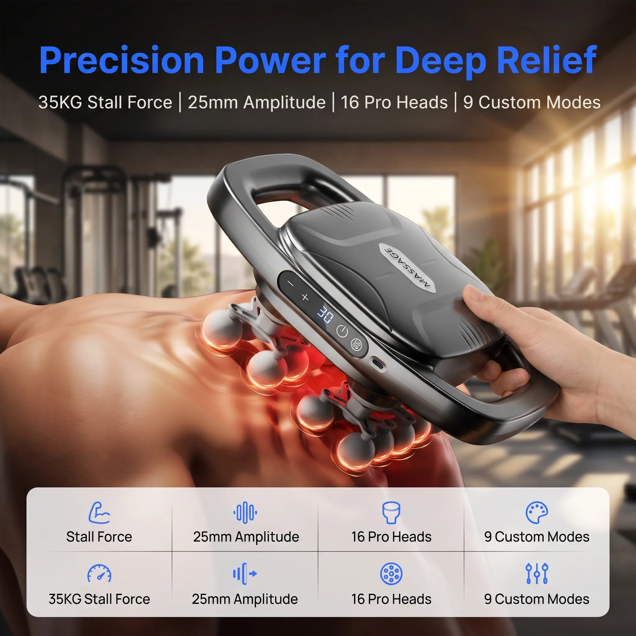 16 Heads Adjustable Speed Deep Tissue Massage Gun Electric Muscle Relaxation Fascia Gun For Athlete Sports Fitness Recovery - Image 5