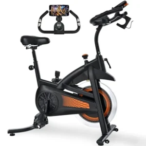 Indoor Cycling Bicycle for Home Gym Spinning Bike with 300 lbs Weight Capacity Adjustable Seat/Handlebar Black Steel Frame