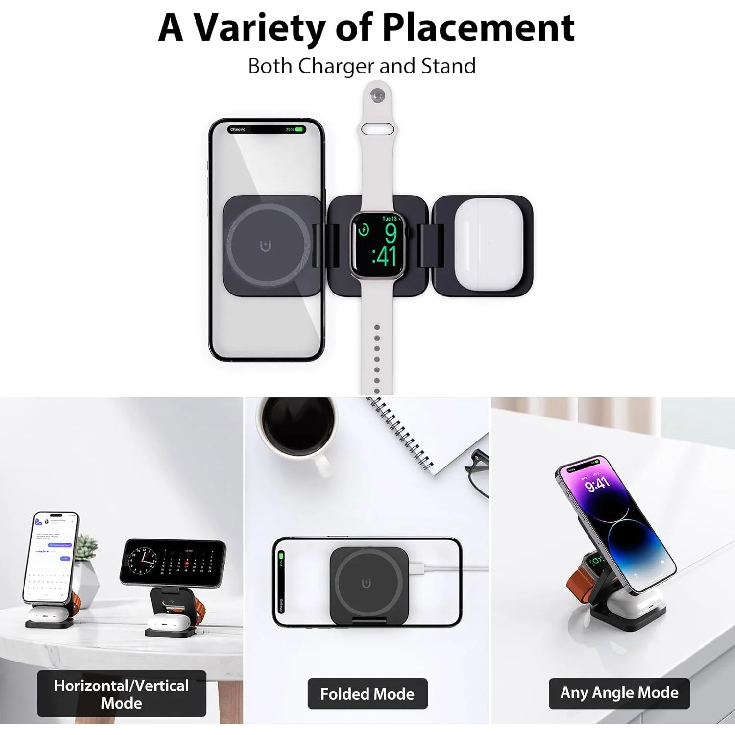 Fast Wireless Charger Magnetic Foldable 3 in 1 Charging for iPhone 16/15/14/13/12 Apple Watch10/9/8/7/6/5/4/3/SE Airpods3/2/Pro - Image 4