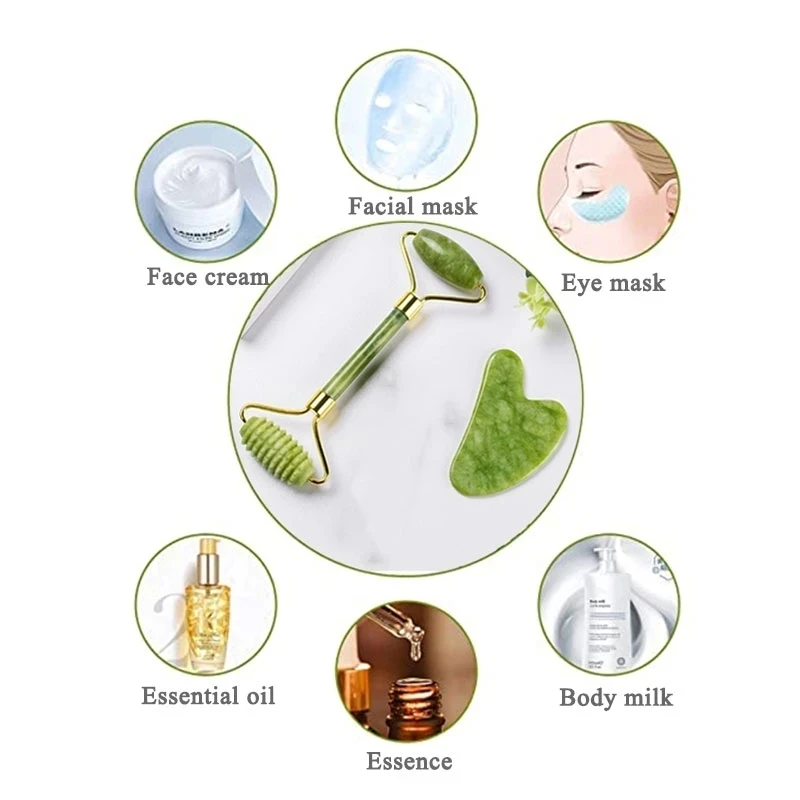100% Natural Stone Gua Sha Board Set Jade Roller Massager Gouache Scraper Acupuncture Facial Lifting Spa Skin Care Beauty Tools - Image 3
