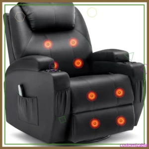 360° Swivel Recliner Chair with Massage, Heat & Rocking for Adults, Remote Control, Cup Holder