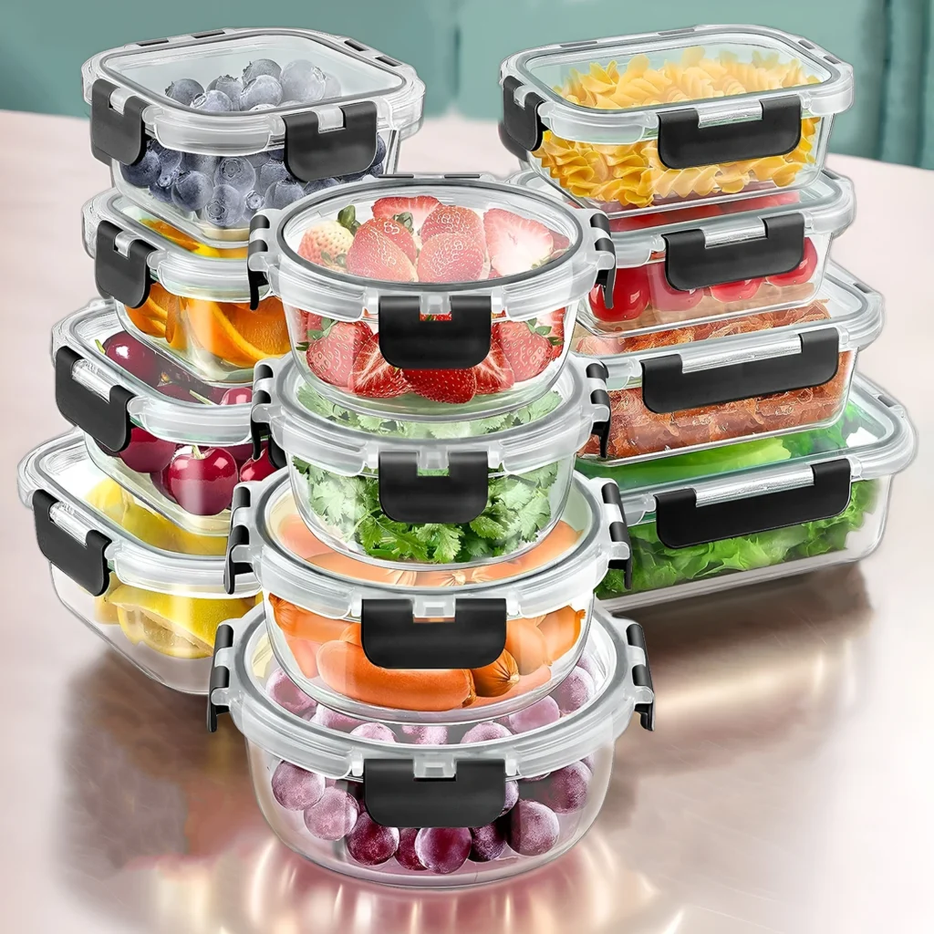 12pcs Glass Lunch Box Food Storage Containers Meal Prep Airtight Bento Boxes for Microwave Oven Freezer and Dishwasher BPA Free