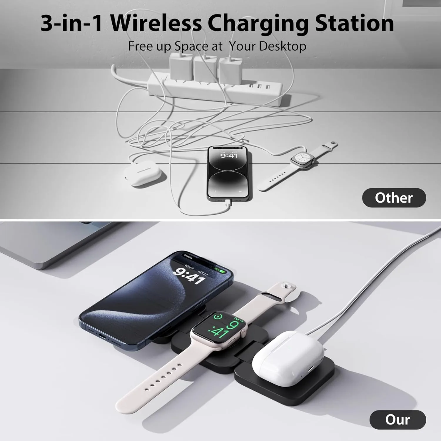 Fast Wireless Charger Magnetic Foldable 3 in 1 Charging for iPhone 16/15/14/13/12 Apple Watch10/9/8/7/6/5/4/3/SE Airpods3/2/Pro - Image 3