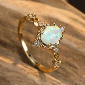 Women's Gold Opal Oval Stone Wedding Ring — Charm Silver Color Elegant Band