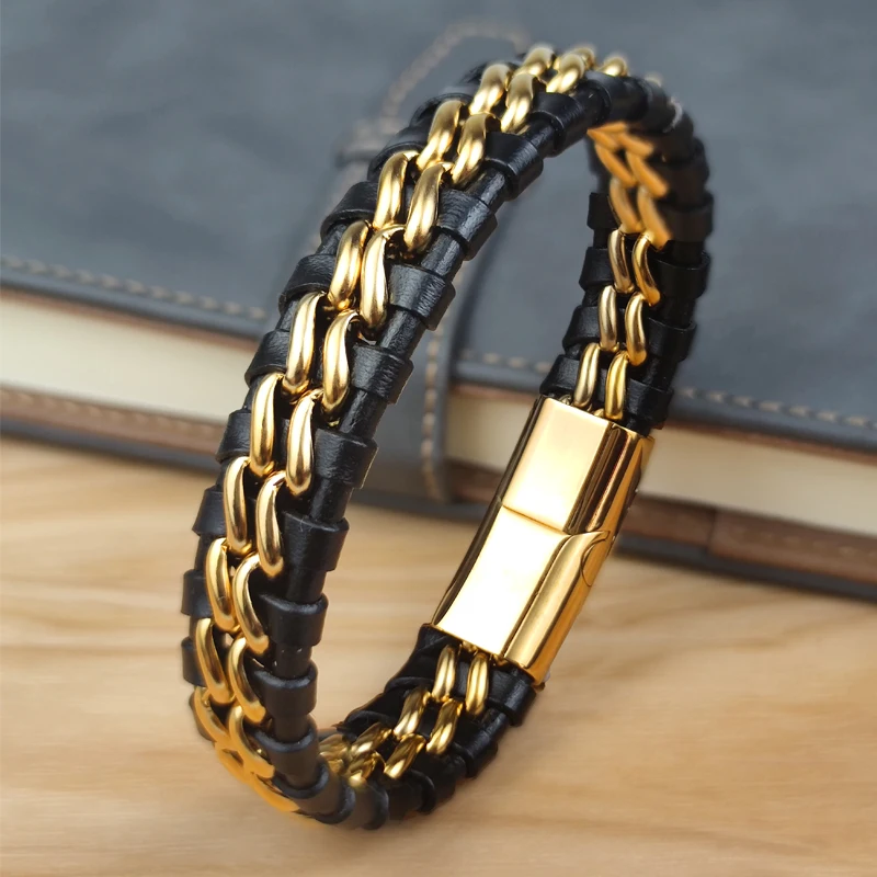 Men's Magnetic Stainless Steel Genuine Leather Chain Bracelet | 5.0/5 — 10,000+ 