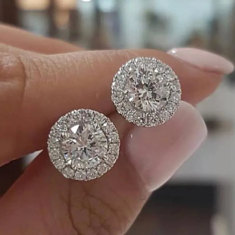 Women's Luxury Crystal Round Stud Earrings — Vintage Silver Elegant Style | 4.8/5 — 9,500+ Bought