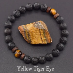 Men's Tiger Eye and Volcanic Stone Bracelet — Natural Yellow Black Beads | 4.8/5 — 8,500+ Bought