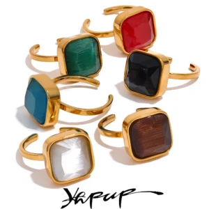Women's Cat Eye Stone Opal Square Ring — Colorful Stainless Steel Fashion Ring | 4.8/5 — 8,500+ Bought