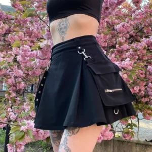 Women's Gothic Punk High Waist Black Skirt — Sexy Patchwork Mini Skirt