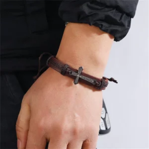 Men's Punk Cross Faith Braided Bracelet — Retro Leather Religious | 5.0/5 — 8,900+ Bought