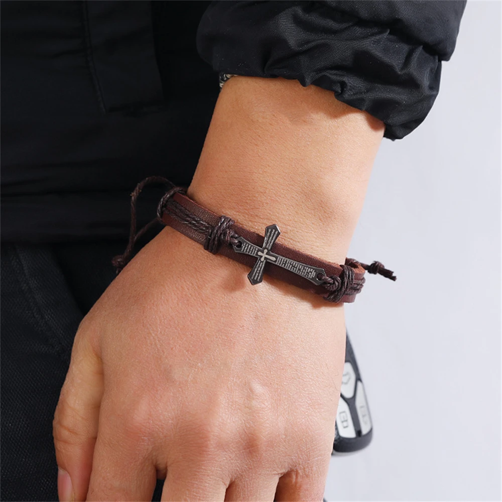 Men's Punk Cross Faith Braided Bracelet — Retro Leather Religious | 5.0/5 — 8,90