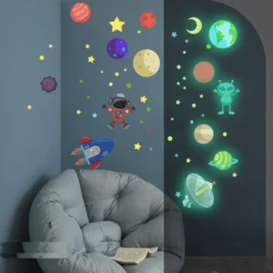 Cartoon Space Aliens Luminous Wall Stickers Kids Room Background Decoration Decals Baby Bedroom Decor Glow In The Dark Wallpaper | 5.0/5 — 10