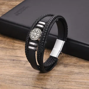 Men's Norse Viking Black Leather Bracelet — Braided Wristband | 4.9/5 — 7,500+ Bought