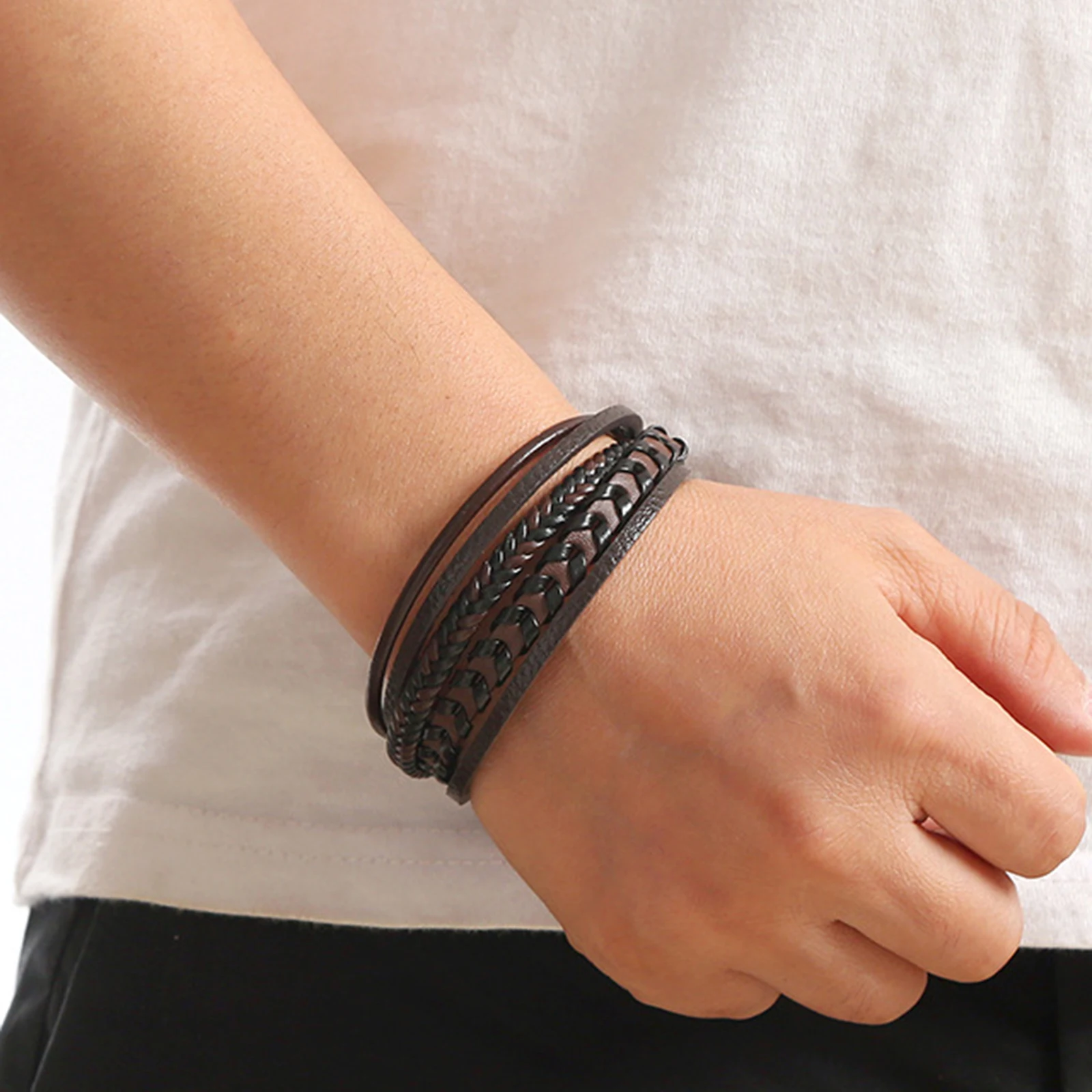 Men's Multilayer Genuine Leather Bracelet — Hand Woven Wristband | 4.8/5 — 9,500+ Bought - Image 2