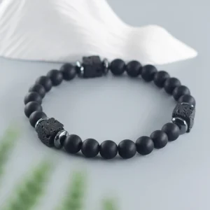 Men's Frosted Onyx Volcanic Stone Bracelet — Retro Black Block | 4.9/5 — 7,500+ Bought