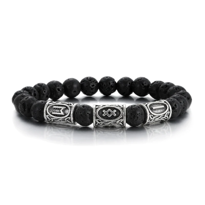 Men's Norse Viking Runes Natural Stone Bracelet — 8mm Lava Obsidian | 4.8/5 — 8,500+ Bought - Image 8
