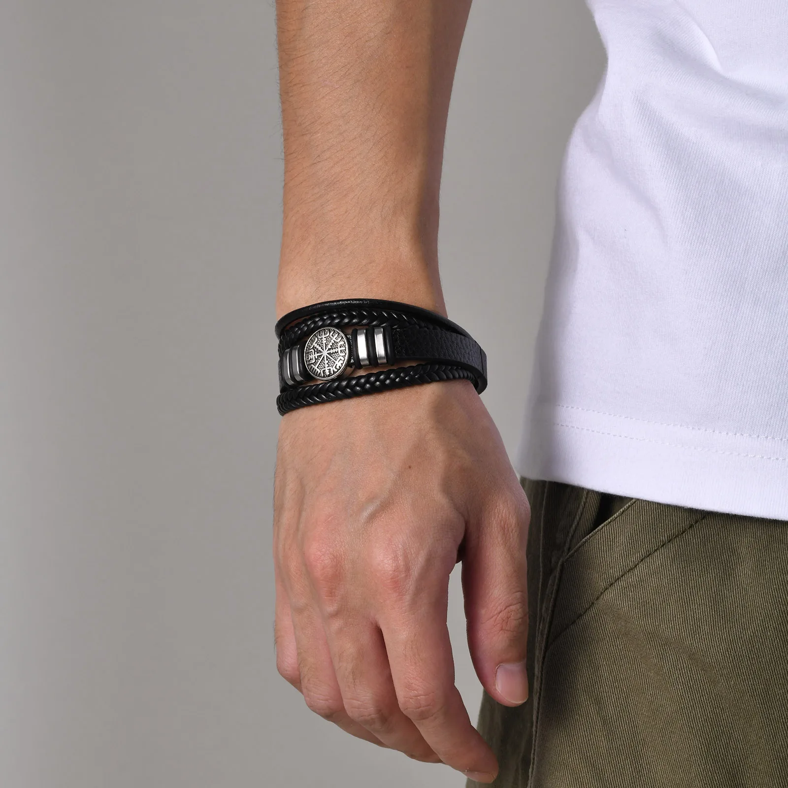 Men's Norse Viking Black Leather Bracelet — Braided Wristband | 4.9/5 — 7,500+ Bought - Image 3