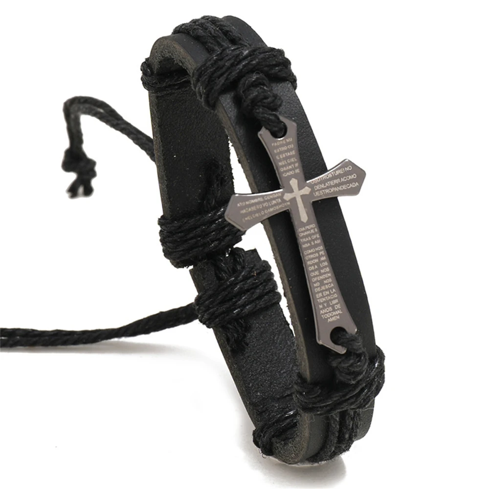 Men's Punk Cross Faith Braided Bracelet — Retro Leather Religious - Image 8