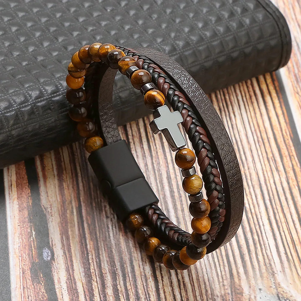 Men's Multilayer Genuine Leather Bracelet — Hand Woven Wristband | 4.8/5 — 9,500+ Bought - Image 33