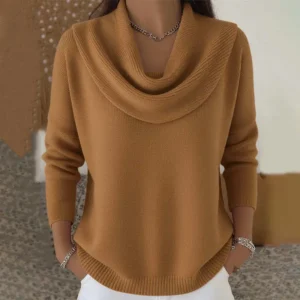 Women's Elegant Draped Neck Pullover Sweater — Simple Casual Knit Top | 4.9/5 — 7,800+ Bought