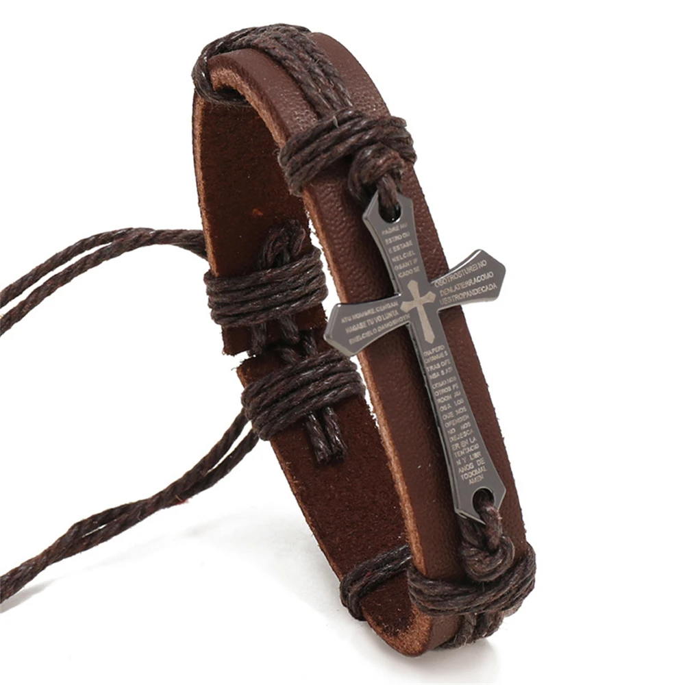Men's Punk Cross Faith Braided Bracelet — Retro Leather Religious - Image 3