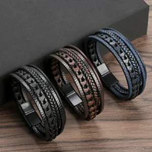 Men's Multilayer Genuine Leather Bracelet — Hand Woven Wristband | 4.8/5 — 9,500+ Bought