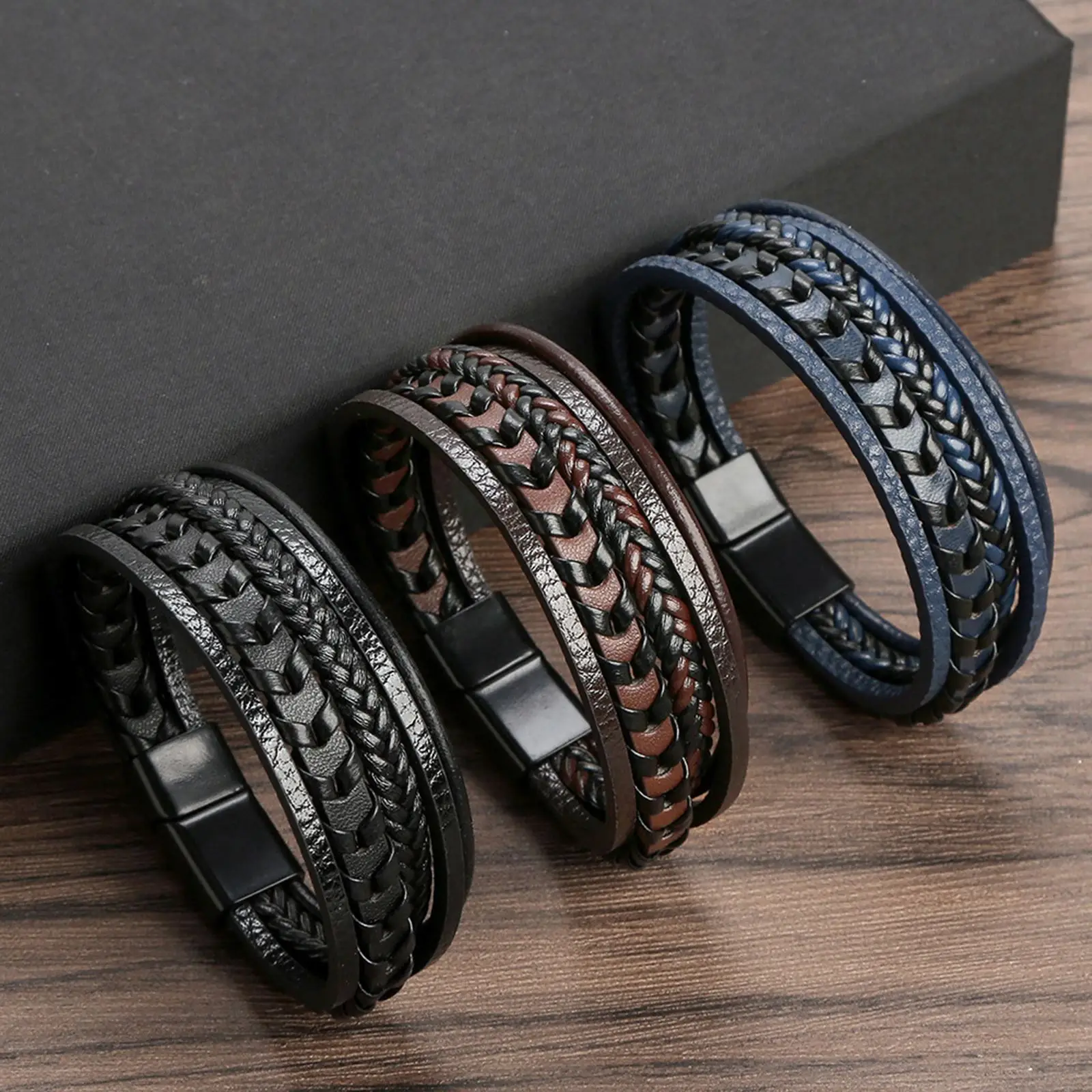 Men's Multilayer Genuine Leather Bracelet — Hand Woven Wristband | 4.8/5 — 9,500+ Bought