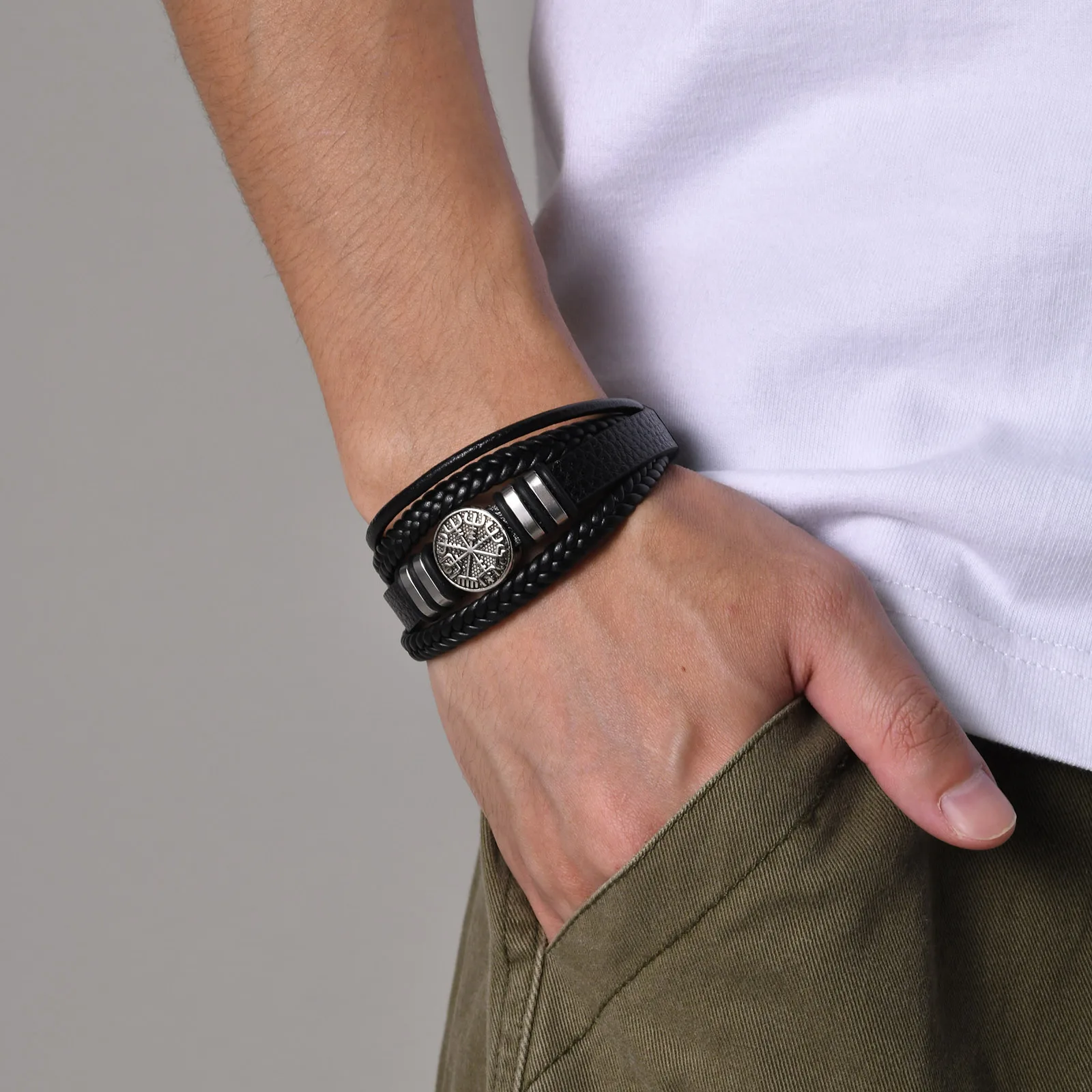 Men's Norse Viking Black Leather Bracelet — Braided Wristband | 4.9/5 — 7,500+ Bought - Image 2