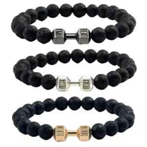 Men's Volcanic Lava Dumbbell Bracelet — Natural Stone Gym Wristband | 4.8/5 — 9,500+ Bought