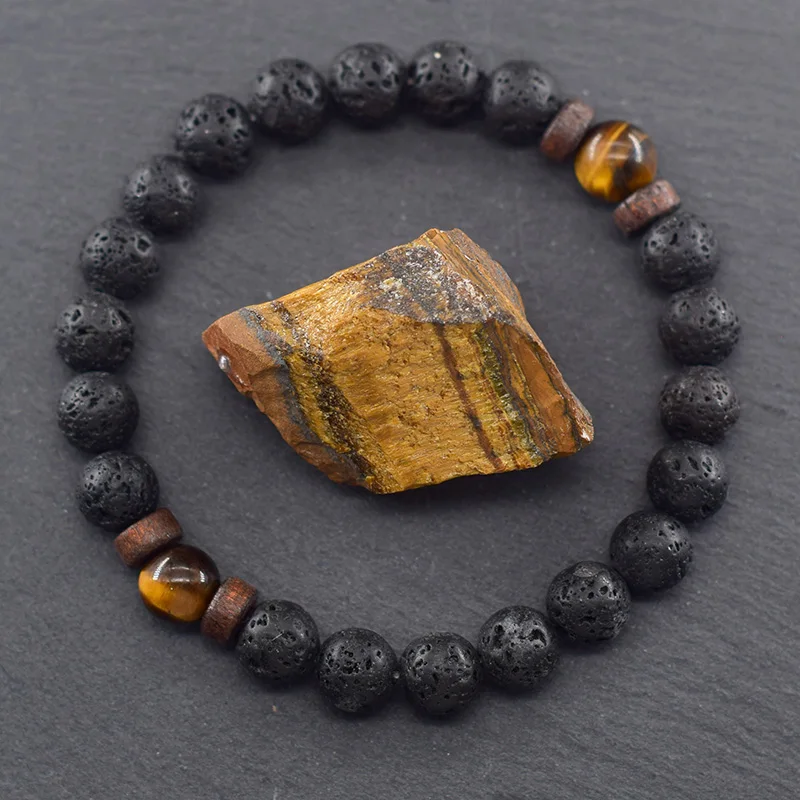 Men's Tiger Eye and Volcanic Stone Bracelet — Natural Yellow Black Beads | 4.8/5 — 8,500+ Bought - Image 4