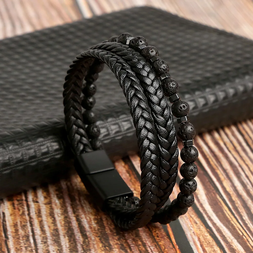 Men's Multilayer Genuine Leather Bracelet — Hand Woven Wristband | 4.8/5 — 9,500+ Bought - Image 37