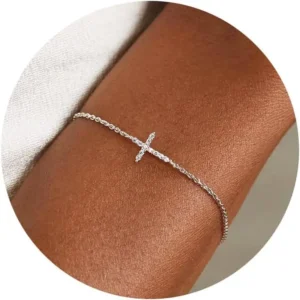 Dainty Cross Bracelet- 925 Sterling Silver/18k Gold Plated CZ Chain Bracelets for Women Trendy Religious Christian Jewelry Gifts