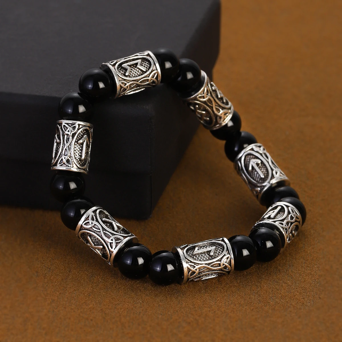Men's Norse Viking Runes Natural Stone Bracelet — 8mm Lava Obsidian | 4.8/5 — 8,500+ Bought - Image 5