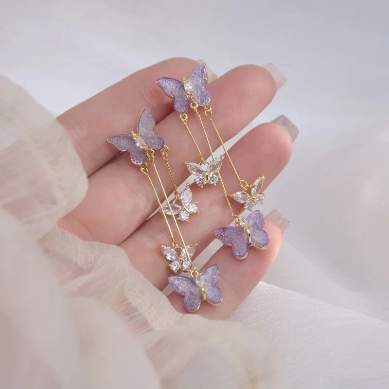 Women's Purple Butterfly Glass Tassel Earrings — Elegant Long Drop Style | 5.0/5 — 10,000+ Bought - Image 3