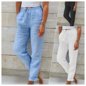 Women's Cotton Linen Summer Pants — High Waist Elastic Casual Trousers | 5.0/5 — 8,900+ Bought