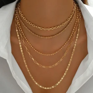 Women's Gold Layered Braided Bead Chain Necklace Set — 5pcs Minimalist | 5.0/5 — 8,900+ Bought
