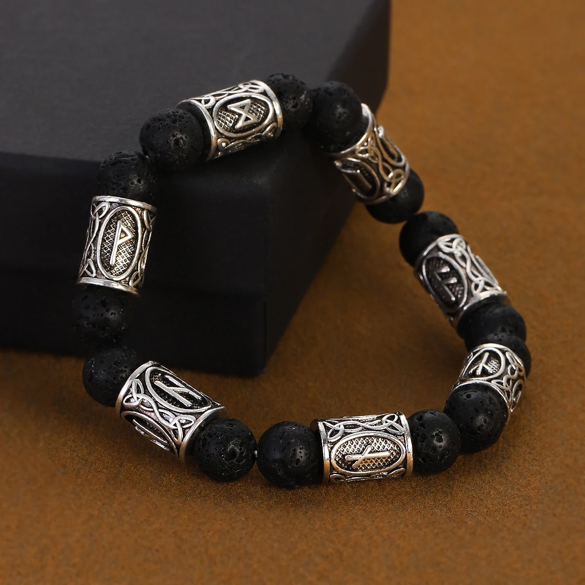 Men's Norse Viking Runes Natural Stone Bracelet — 8mm Lava Obsidian | 4.8/5 — 8,500+ Bought - Image 4