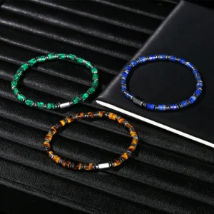 Men's Natural Hematite Tiger Eye and Malachite Beaded Bracelet | 4.8/5 — 8,500+ Bought