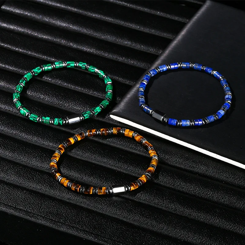 Men's Natural Hematite Tiger Eye and Malachite Beaded Bracelet | 4.8/5 — 8,500+ Bought