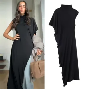 Women's High Neck Short Sleeve Top — Asymmetric Spring Summer Blouse 20264.8/5 — 9,500+ Bought