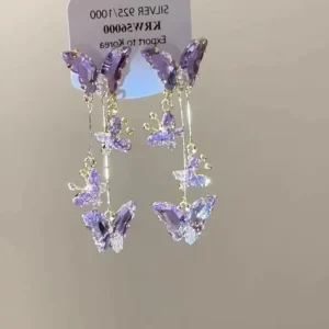 Women's Purple Butterfly Glass Tassel Earrings — Elegant Long Drop Style | 5.0/5 — 10,000+ Bought