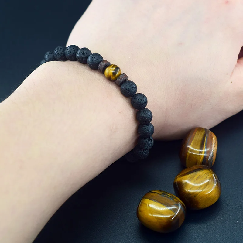 Men's Tiger Eye and Volcanic Stone Bracelet — Natural Yellow Black Beads | 4.8/5 — 8,500+ Bought - Image 5
