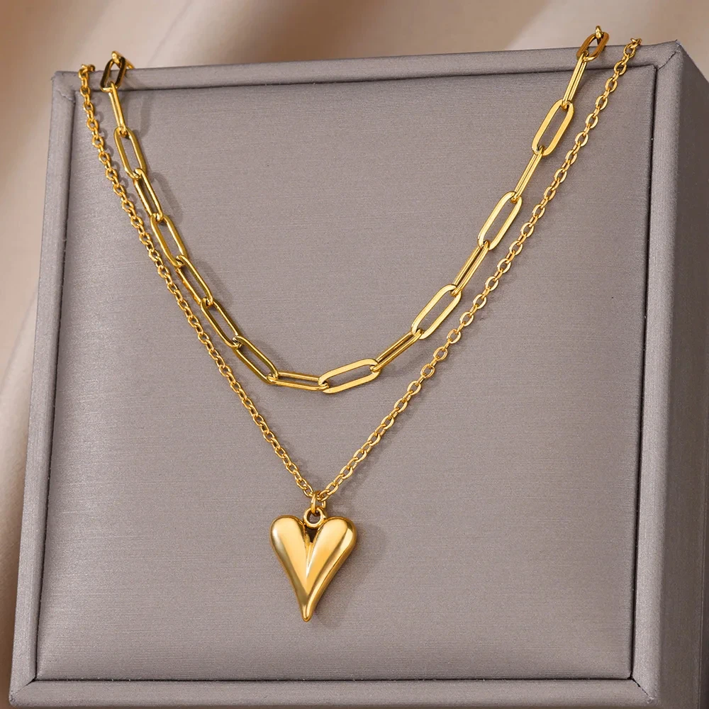 Women's Multilayer Heart Necklace — 316L Stainless Steel Elegant Chain | 4.8/5 — 9,500+ Bought