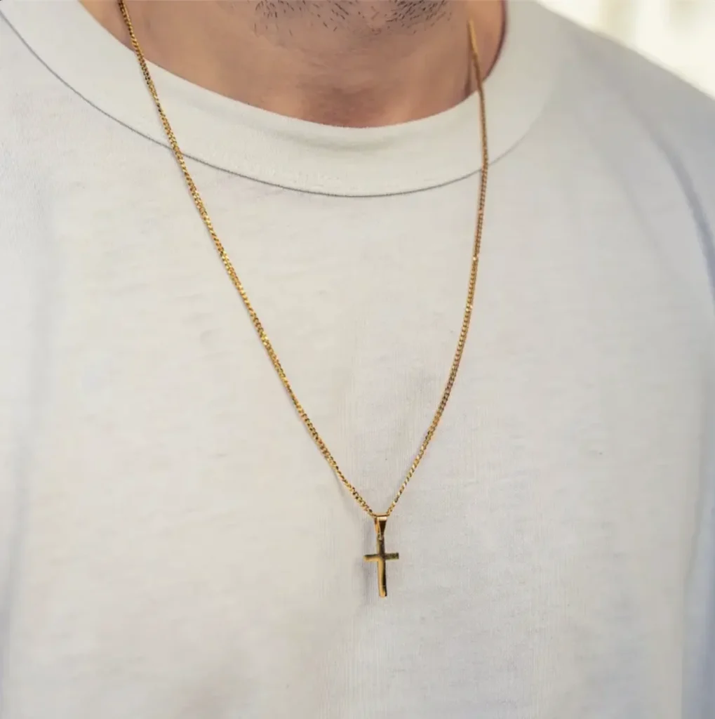 Men's Gold Cross Pendant Cuban Chain Necklace — Stainless Steel