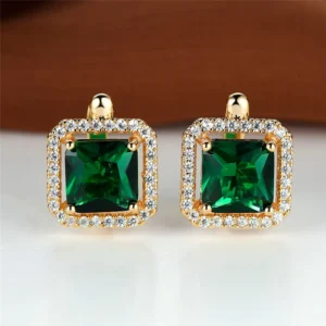 Women's Green Zircon Hoop Earrings — Cute Square Stone Crystal Female Ear Jewelry | 4.9/5 — 7,500+ Bought