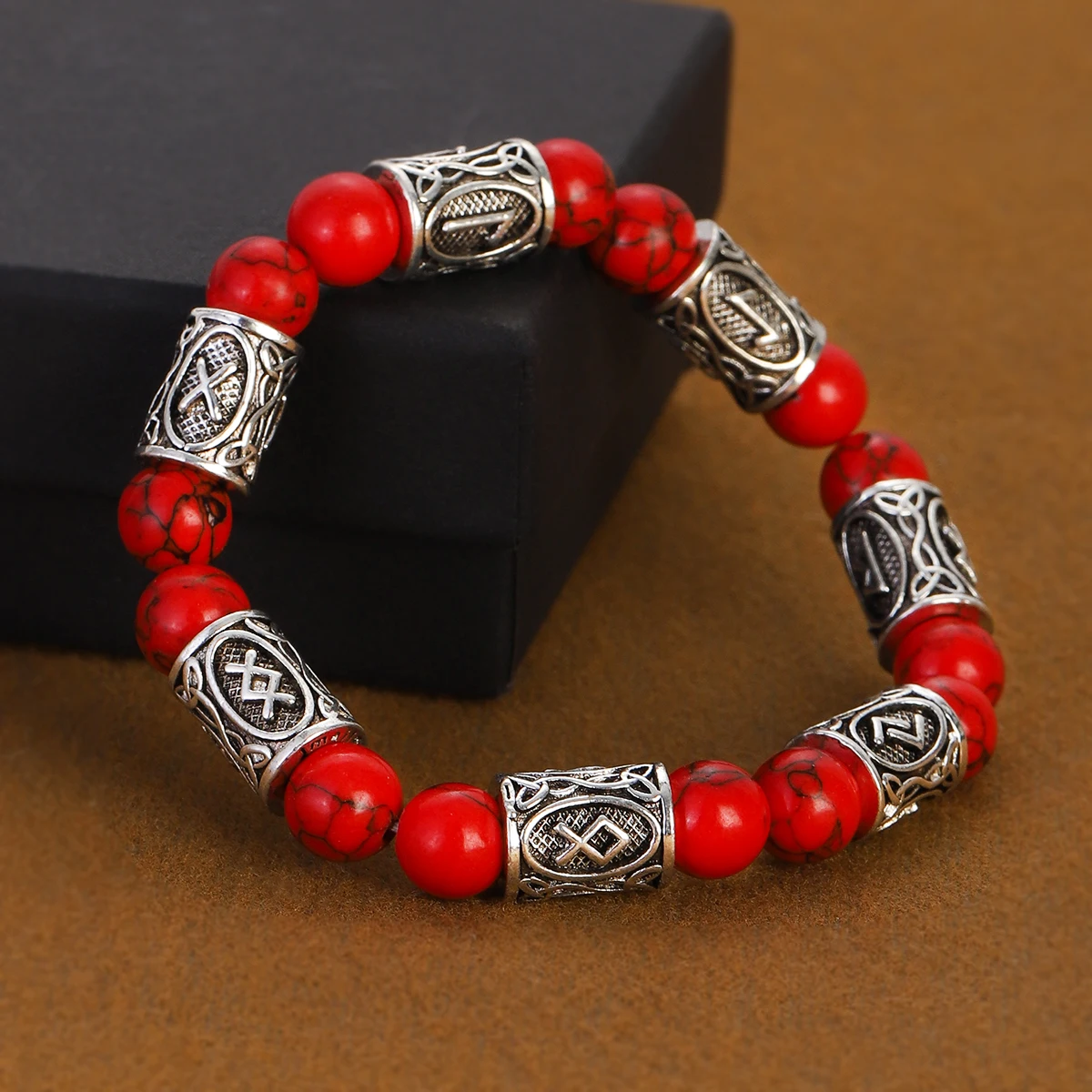 Men's Norse Viking Runes Natural Stone Bracelet — 8mm Lava Obsidian | 4.8/5 — 8,500+ Bought - Image 2